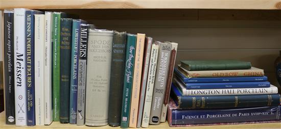 A quantity of reference books relating to porcelain ceramics including Bow, Chelsea and Derby Porcelain,